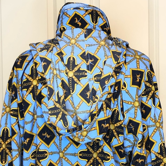 Vintage 1990 Liz Claiborne Jacket Small Horses Blue Hood Gold Petite Equestrian - Picture 5 of 8